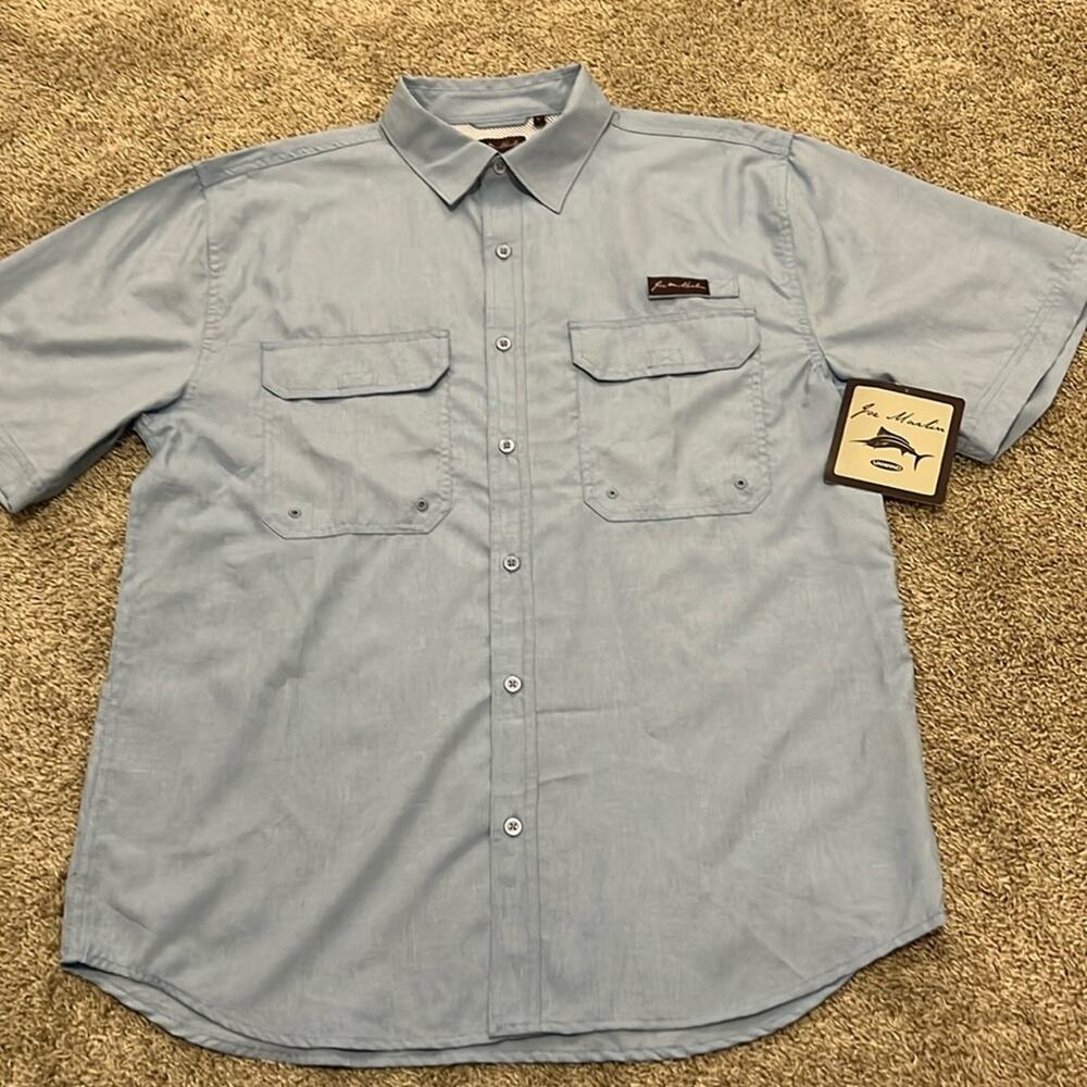 NWT Joe Martin Original Outfitters Mens Short Sleeve‎ Button Down LARGE NEW Blue